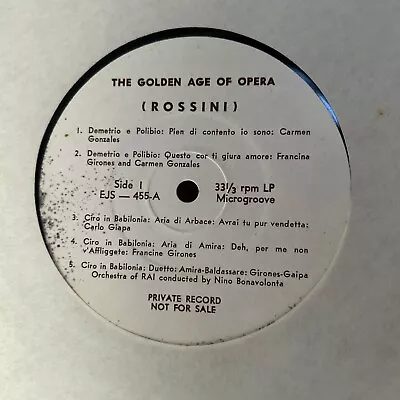 Rossini Ejs 455 The Golden Age Of Opera Private Rare Vtg #127 • $36