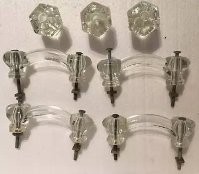 Lot Of 7 Vintage Hexagonal Bridge Glass Door Knob Cabinet Handle Drawer Pulls • $29.99