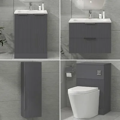 Bathroom Vanity Unit Furniture Storage Cabinet Basin & WC Toilet Satin Grey • £199.99