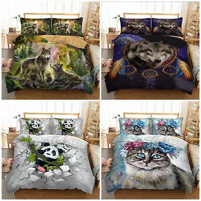 Wolf Animal Duvet Cover Set Quilt With Pillowcases Single/Double/King Size Bed • £20.49