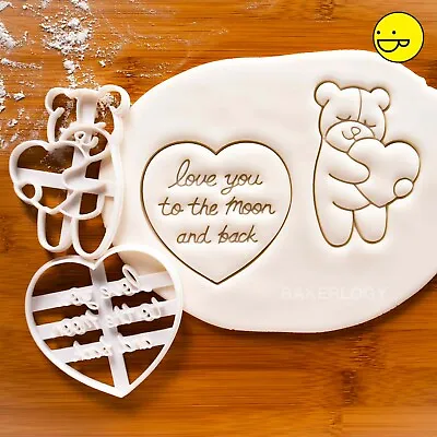 Set - Love You To The Moon And Back & Cute Bear Hugging A Heart Cookie Cutters • £16.92