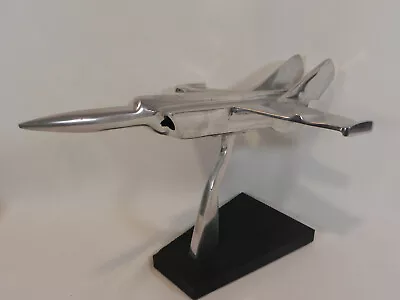 Vintage Machined Metal Fighter Jet Plane W/ Stand Wood Base • $79.95