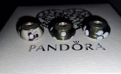 $65 • Buy 3 X Genuine Pandora Green White Silver Murano Glass Charms 