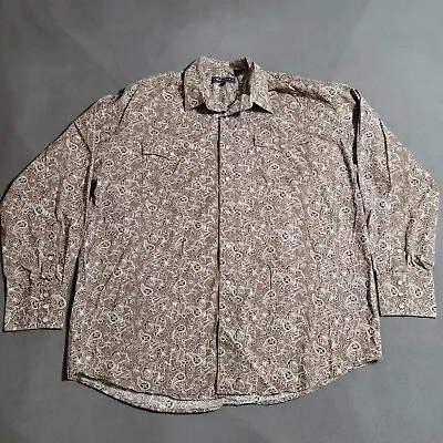 ROPER Western Shirt Brown Paisley Floral Pearl Snap Long Sleeve Men's Size XL • $29.95