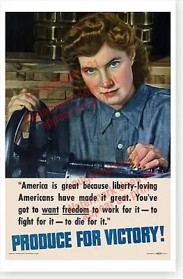 Retro Produce For Victory WWII Rosie The Riveter Home Front Poster • $14.49