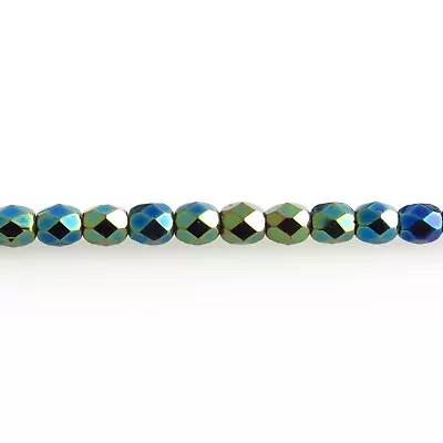 Green Iris Metallic - 50 4mm Round Fire Polish Czech Glass Beads • $2.75