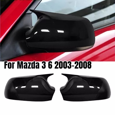 Gloss Black OX Horn Side RearView Mirror Cover Cap For Mazda 3 6 2003-2008 • $39.41
