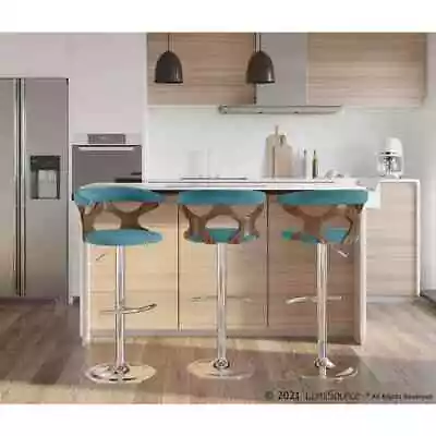 Lumisource Bar Stool Adjustable High No Arms Metal Back Gardenia Walnut Teal • $159.02