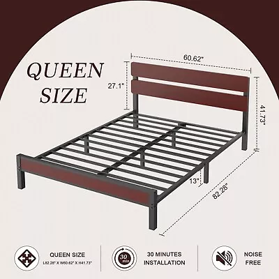 Pliwier Bed Frame Full/Queen/King Size W/ Wooden Headboard Metal Slats Platform • $169