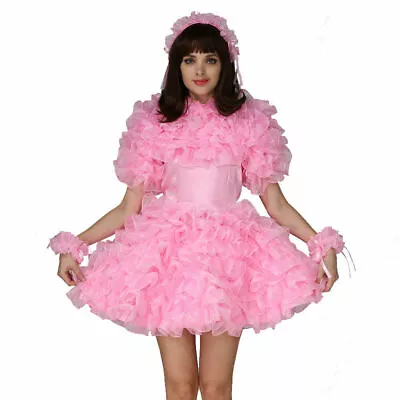 Sissy Girl Maid Pink Satin-Organza Lockable Dress Cosplay Costume Tailor-made • $69.99