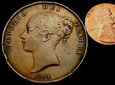 W803: 1854 Queen Victoria Large Copper Penny • £35