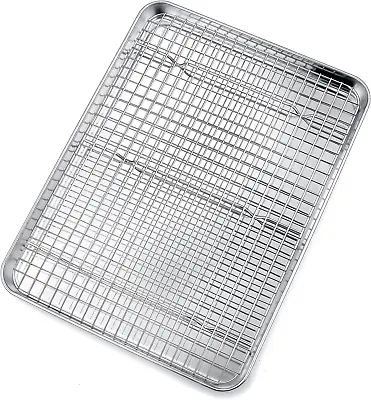Cookie Sheet And Cooling Rack Set 16 Inch Stainless Steel Baking Pan With A Rac • $23.07