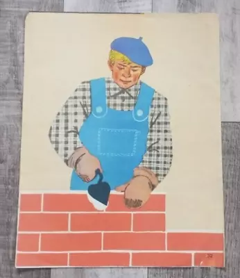 Vintage Soviet Poster Of The USSR Bricklayer Wall Masonry • $40