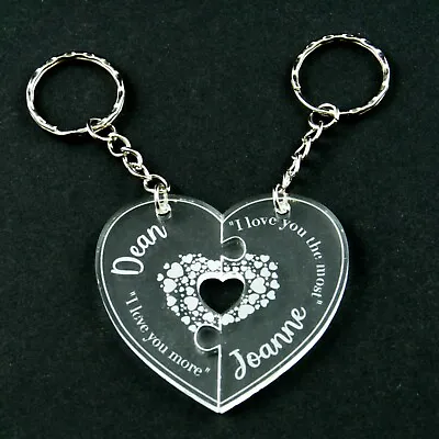 Personalised His Hers Names Engraved Heart Jigsaw Keyring. Valentine's Day Gift • £6.59