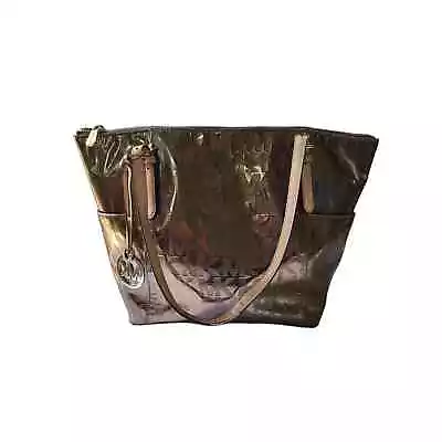 Michael Kors Womens Jet Set Tote Bag Mirror Monogram Bucket Logo Medallion 12  • $59