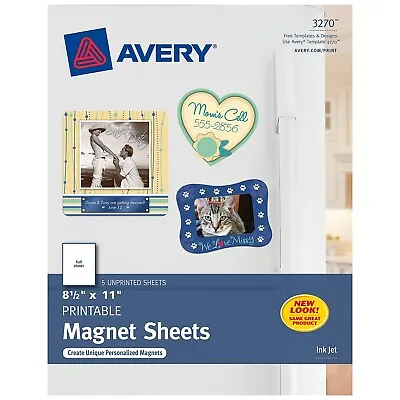 Avery Printable Inkjet Magnet Sheets 8 1/2 X 11 White 5/Pack 3270 • $14.74
