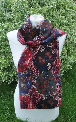 Scarf In Liberty Varuna Wool Chinese Style Dogs & Flowers Black Green Blue Multi • £24.99