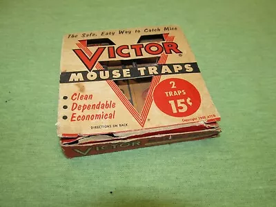 Vintage Victor Mouse Traps Box W/1 Victor Trap & 1 McGill Trap - 15¢ Box - 1955 • $14.34