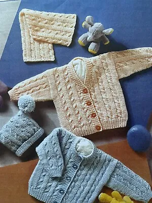 Baby/Childrens DK Easy Cable Cardigan &Hat Knitting Pattern 12”-22” • £1.95