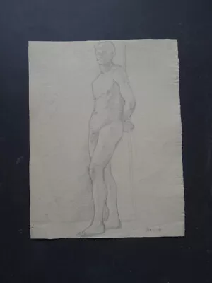 French School 1891 - Male Figure Study - Fine Charcoal Drawing • $19.99