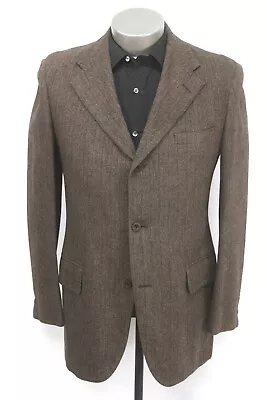 Vintage 70s Mens Brown HERRINGBONE TWEED Blazer Jacket Sport Suit Coat 40 41 L • $39.99