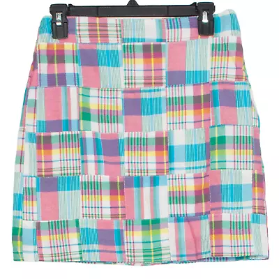 Talbots Womens Skirt Madras Plaid Patchwork Y2K Preppy Blue Size 2 Petite AT • $19.98