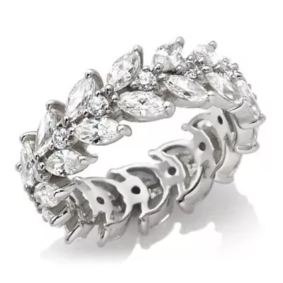 6.23 Ct Simulated Diamond Marquise & Round Eternity Wedding Band Ring 925 Silver • $68.08