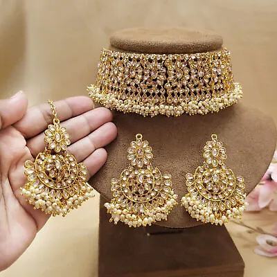 Indian Bollywood Gold Plated Kundan Choker Bridal Necklace Earrings Jewelry Set • $42.99