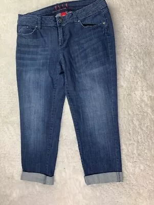 Elle Size 12 Womens Jeans Stretch Mid Rise Roll Cuff Crop Capri Jeans Dark Wash • $17.99