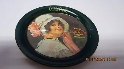 Vintage Drink Coca Cola Tin Metal Coaster 1983 W/ Lady Holding Coca Cola Glass • $0.99