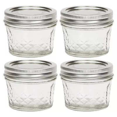 Ball Quilted Crystal Jelly Jar 4oz Glass Regular Mouth With Lid And Band 4 Jars • $17.49