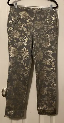 Chico's Dark Grey/Gold Juliet Floral Damask Slim Ankle Pant Size 00(0/2)NWT • $26.99