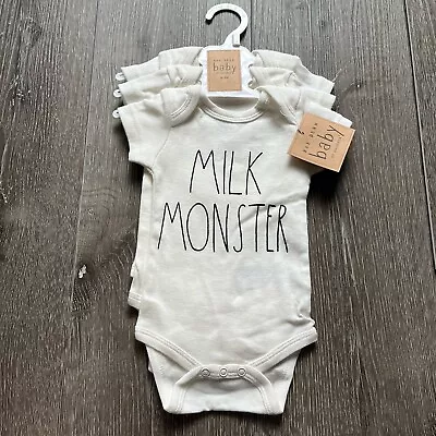 Rae Dunn Baby 0-3 Months  MILK MONSTER   LOVED  NAP HAIR 3pc Bodysuit White NWT • $26.99