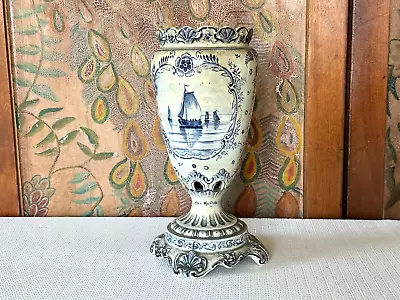 Antique Royal Bonn Delft Pottery Blue White Earthenware Vase Franz Anton Mehlem • $250