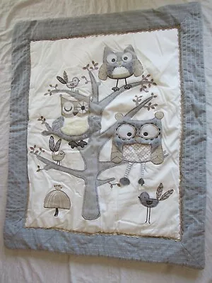 LEVTEX Baby Quilt Comforter Night Owl Gray Taupe Birds Woodland Creatures • $32