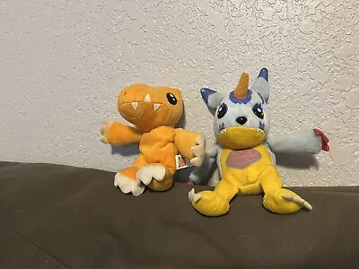 Digimon Adventure BANDAI 1999 Gabumon & Agumon Beanie Kuta Chara Plush Toy Japan • $65