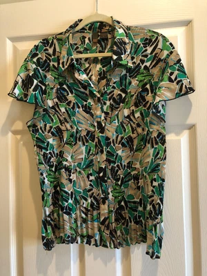 $14.99 • Buy Nwot Sere Nade Multi-color Accordian Fabric Short Sleeve Button Front Blouse-xl