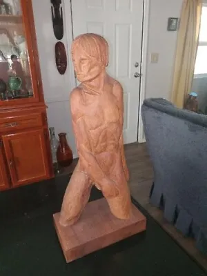 Heavy Large Wood Carved Statue Kahn Nude Male Kahn • $175