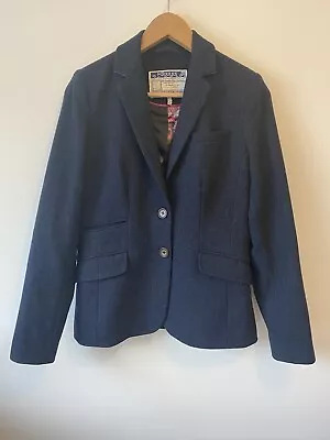 Joules Blazer Womens Sz 10 Blue Navy Tweed Wool Pink Jacket Pockets Spring • £80