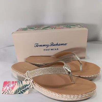 New Tommy Bahama Womens Size 9.5 Sandals Thong Flip Flops Thomas Gold Glitter  • $33.99