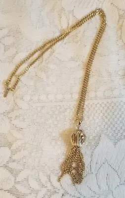 Vintage Signed Monet  Gold Tone Small  Tassel Necklace 32” Inches  • $24.98