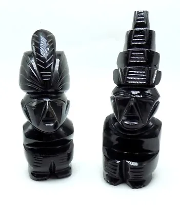 Obsidian With Gold Sheen Aztec Mayan Idol Figures Statues Set Of 2 • $24.75