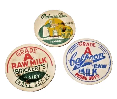 Vintage Lot Of 3 Milk Buttermilk Bottle Caps By Brickert's Dairy Putham Calhoon • $7.95