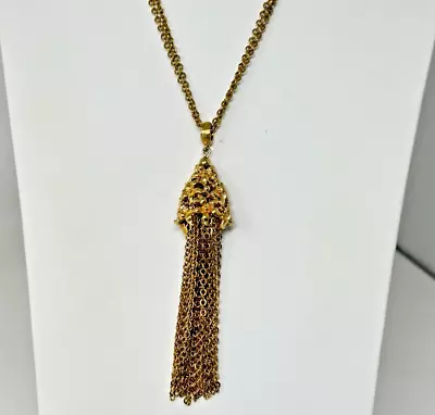 Vintage Monet Goldtone Double Chain Floral Tassel Pendant 28  Necklace • $39.99