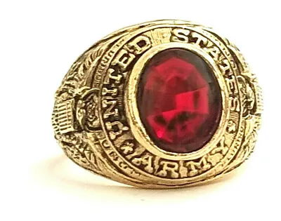 Vintage United States Army Gold Red Stone Ring Size 10 Made In USA • $29.95