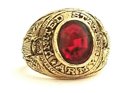 Vintage United States Army Gold Red Stone Ring Size 9 Made In USA • $29.95