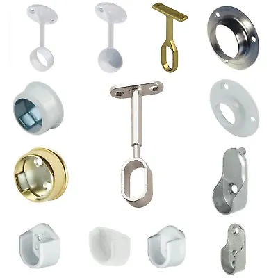 £3.19 • Buy Rail End Center Supports Brackets Oval Or Round Wardrobe Rails Poles Rod Sockets
