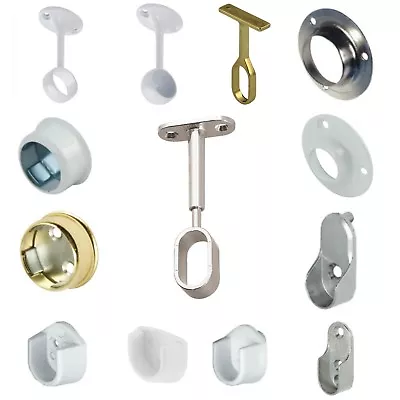 Rail End Center Supports Brackets Oval Or Round Wardrobe Rails Poles Rod Sockets • £3.29