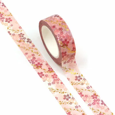 $5.50 • Buy Washi Tape Floral Sakura Cherry Blossoms Flowers Flora Gold Foil 15mm X 10m