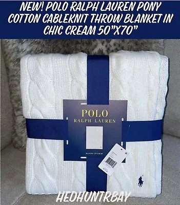 New! Polo Ralph Lauren Pony Cotton Cableknit Throw Blanket In Chic Cream 50”x70” • £188.07